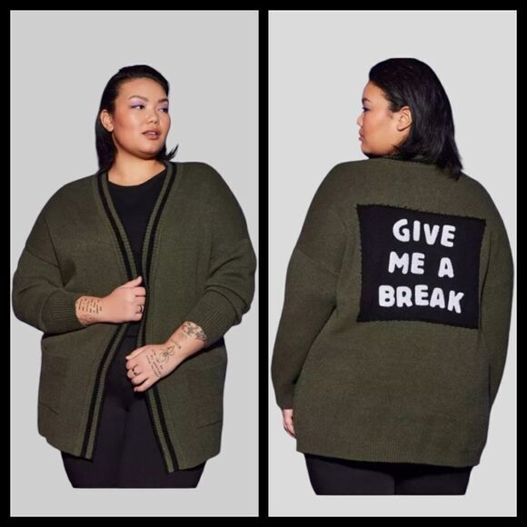2X 18W 20W Torrid Green Long Sweater Cardigan Give Me A Break Lovesick Relaxed F - Picture 1 of 7
